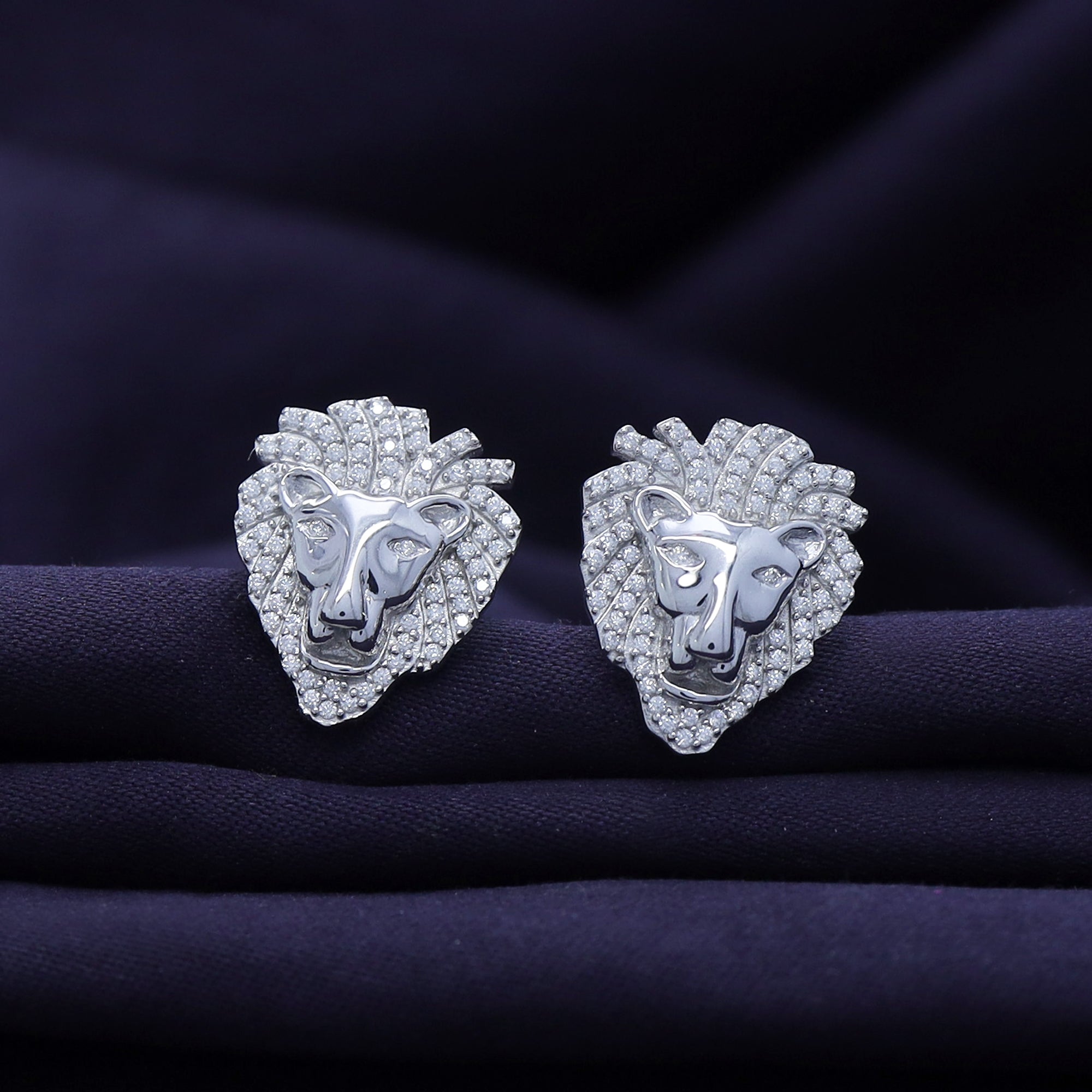 Lion Head Stud Earrings for Men Lab Created Moissanite Diamond