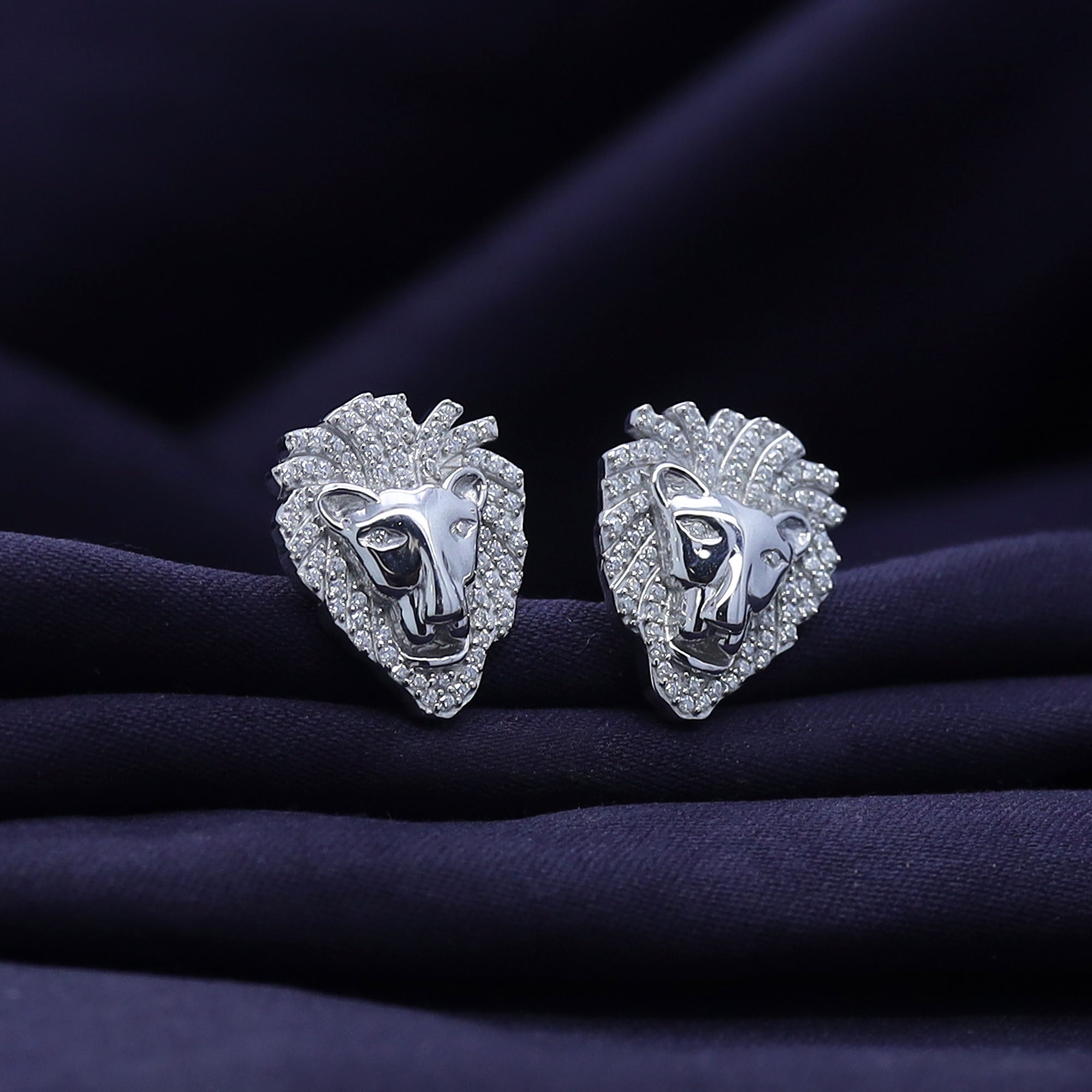 Lion Head Stud Earrings for Men Lab Created Moissanite Diamond