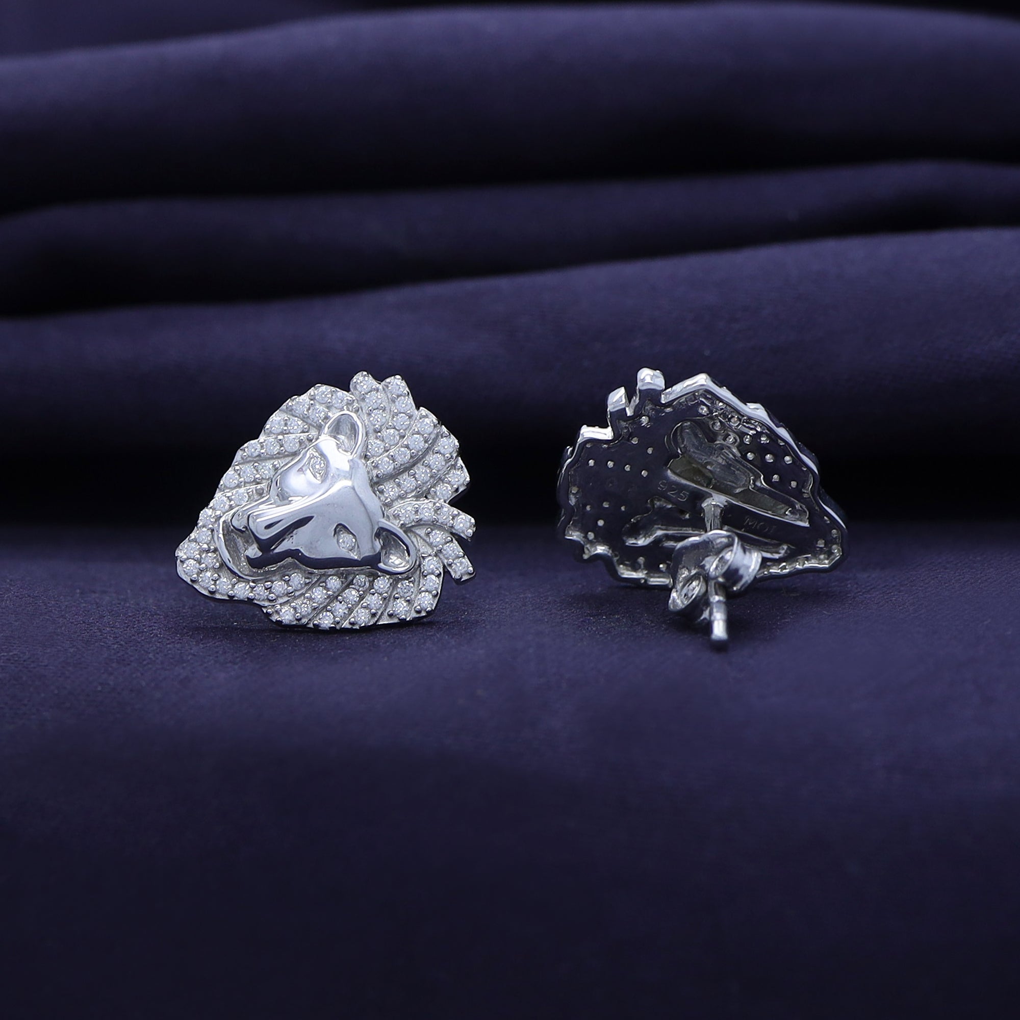 Lion Head Stud Earrings for Men Lab Created Moissanite Diamond
