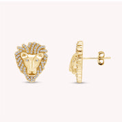 Lion Head Stud Earrings for Men Lab Created Moissanite Diamond