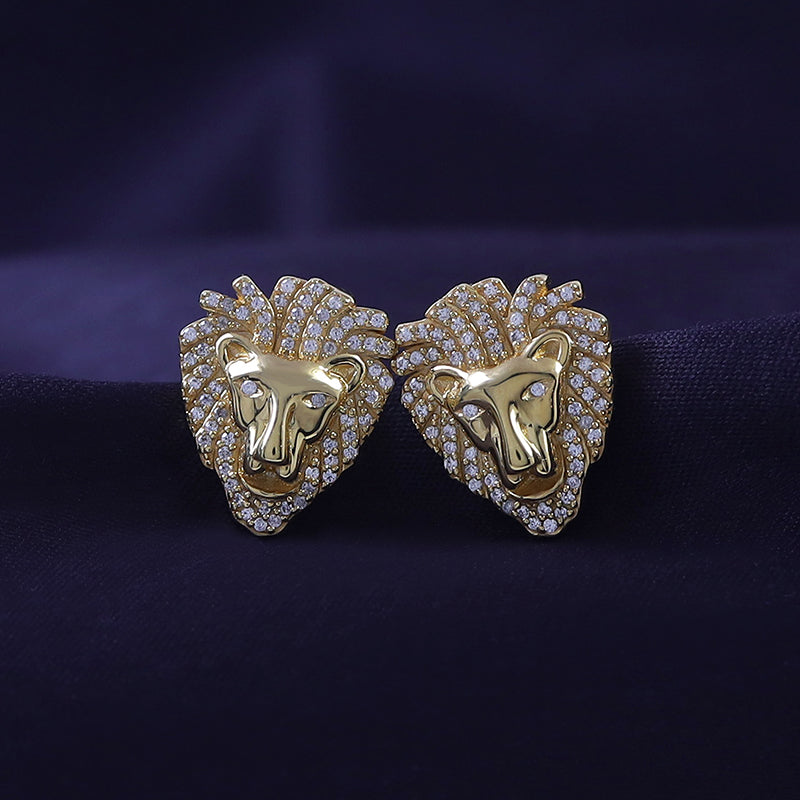 Lion Head Stud Earrings for Men Lab Created Moissanite Diamond