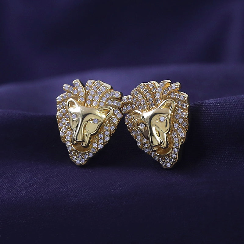 Lion Head Stud Earrings for Men Lab Created Moissanite Diamond