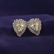 Lion Head Stud Earrings for Men Lab Created Moissanite Diamond