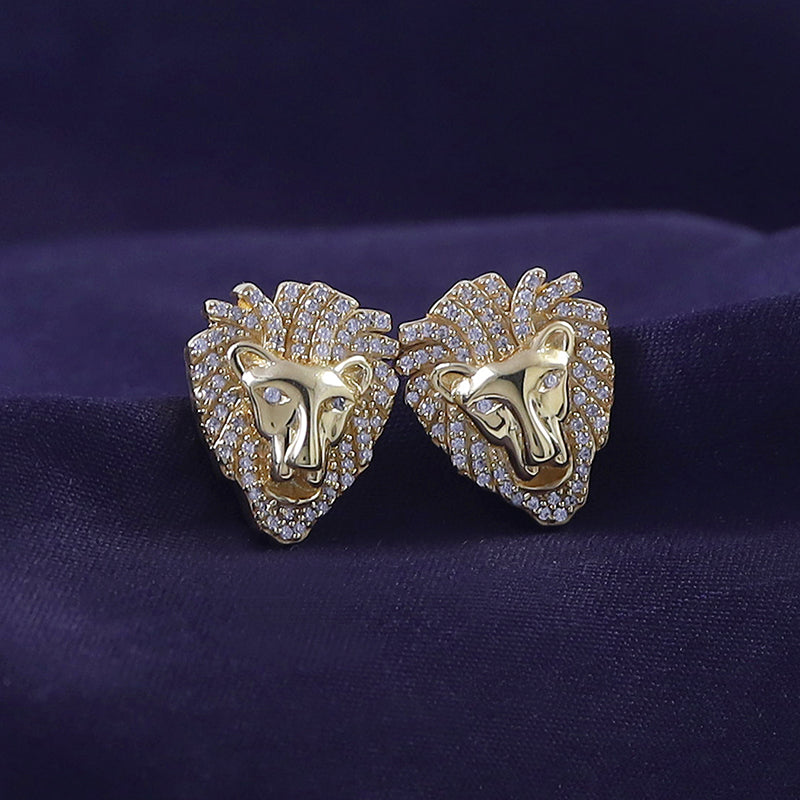 Lion Head Stud Earrings for Men Lab Created Moissanite Diamond