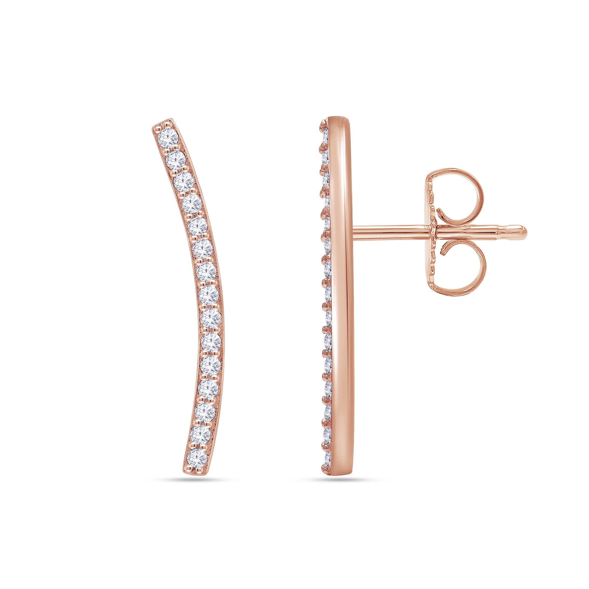 Cubic Zirconia Dainty Curved Bar Stud Earrings