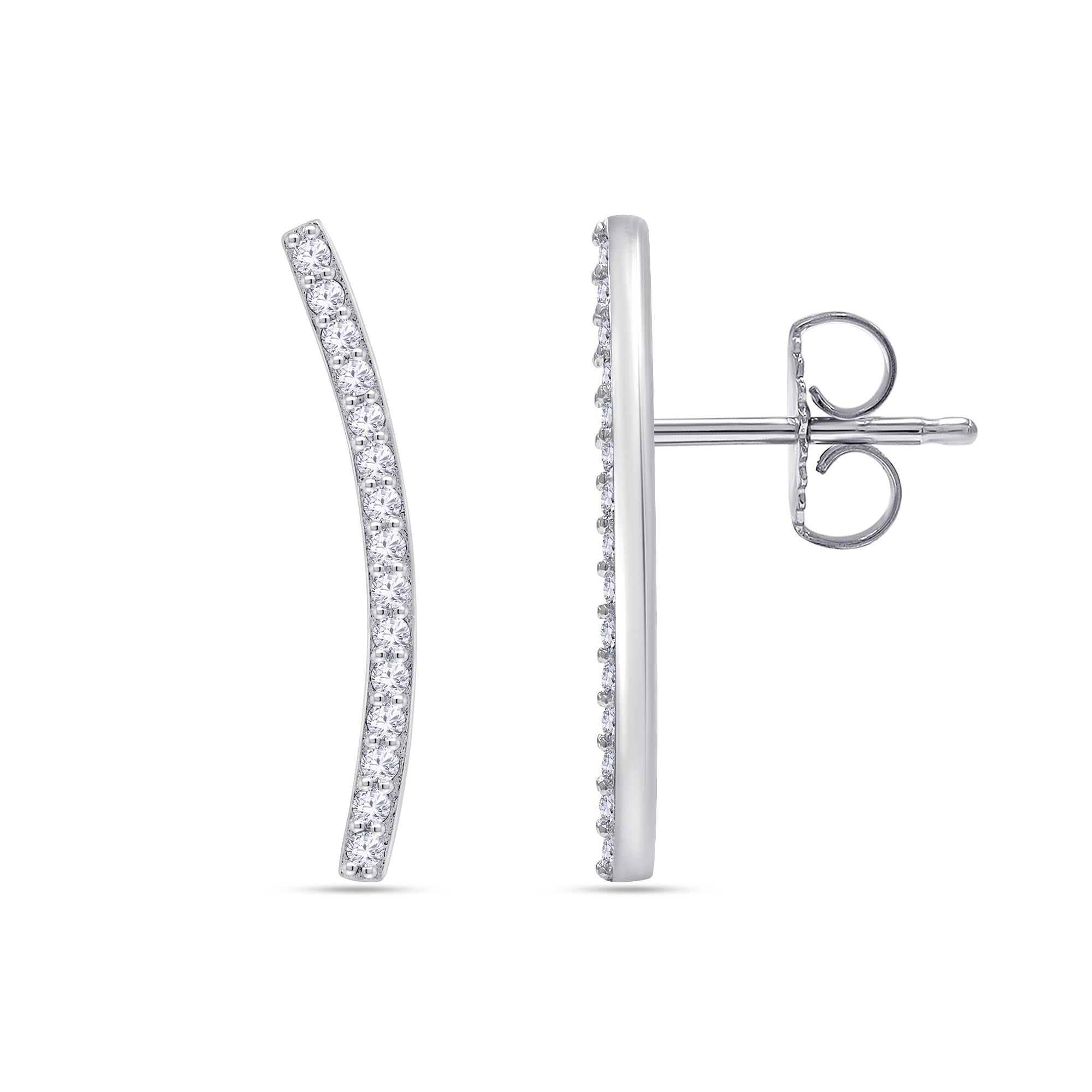 Cubic Zirconia Dainty Curved Bar Stud Earrings