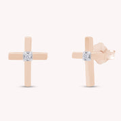 Natural White Diamond Cross Stud Earrings For Women's