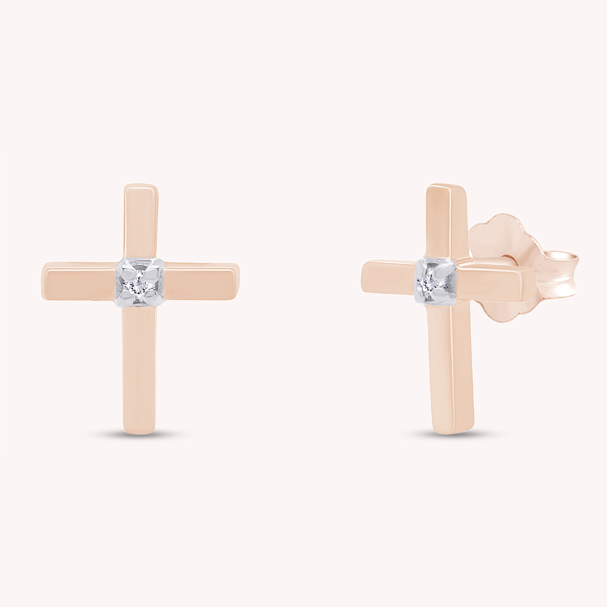 Natural White Diamond Cross Stud Earrings For Women's