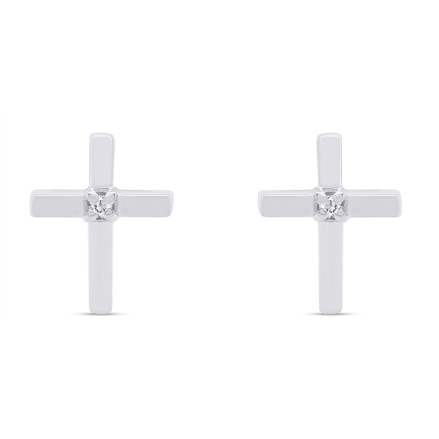 Natural White Diamond Cross Stud Earrings For Women's In 14K Gold Over Sterling Silver (0.02 Cttw, I2-I3 Clarity)