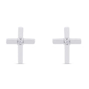 Natural White Diamond Cross Stud Earrings For Women's In 14K Gold Over Sterling Silver (0.02 Cttw, I2-I3 Clarity)