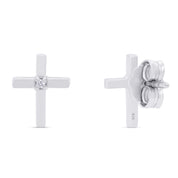 Natural White Diamond Cross Stud Earrings For Women's In 14K Gold Over Sterling Silver (0.02 Cttw, I2-I3 Clarity)