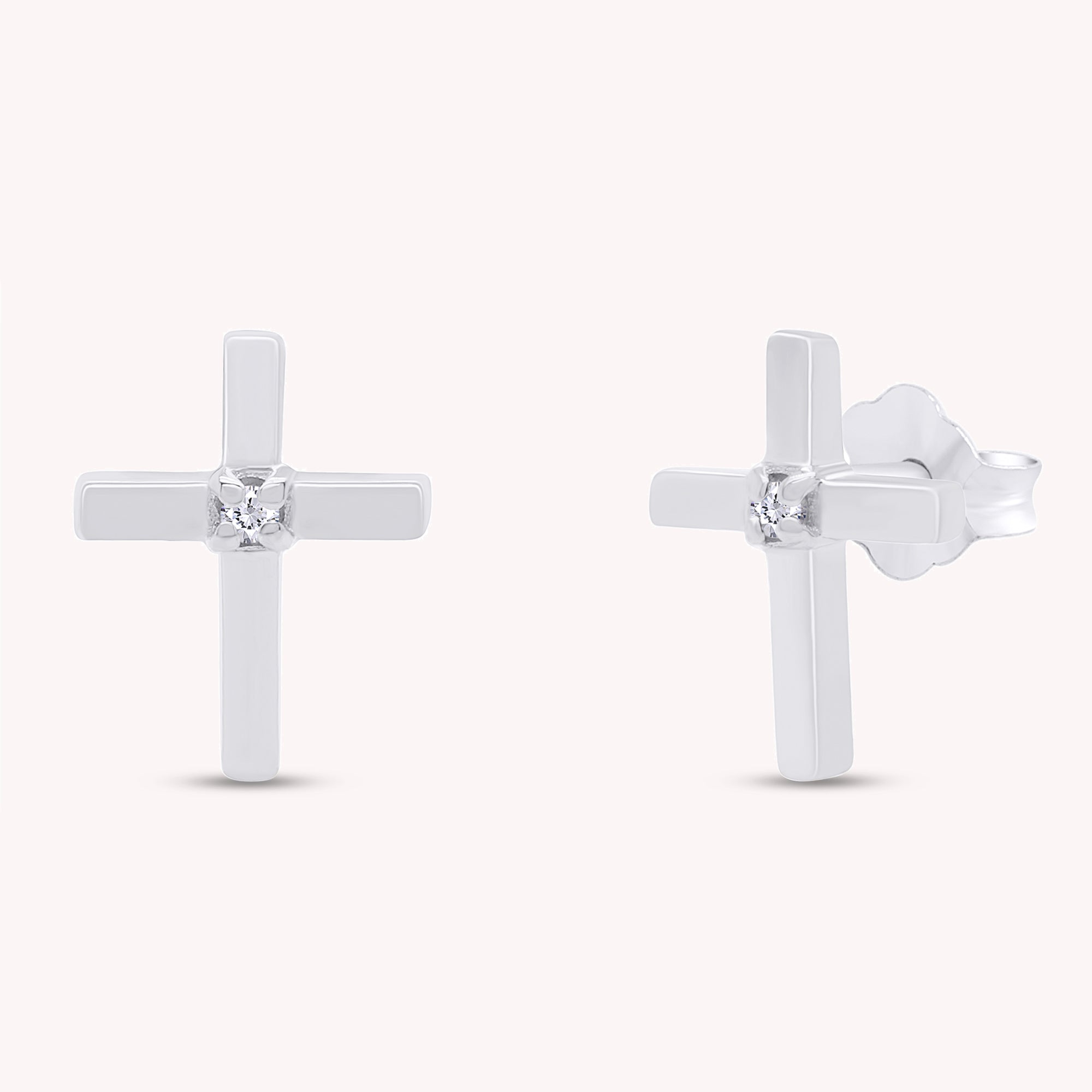 Natural White Diamond Cross Stud Earrings For Women's