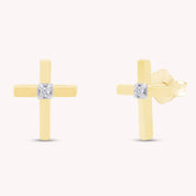 Natural White Diamond Cross Stud Earrings For Women's