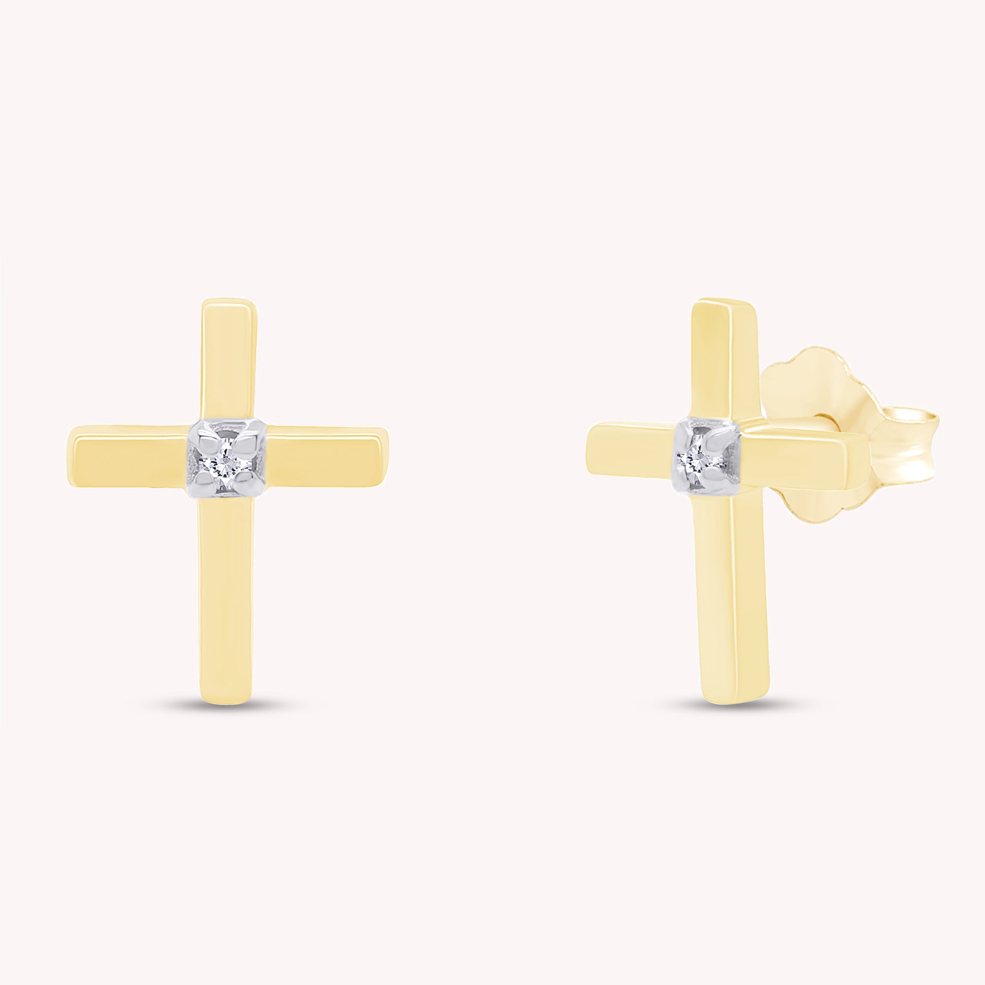 Natural White Diamond Cross Stud Earrings For Women's
