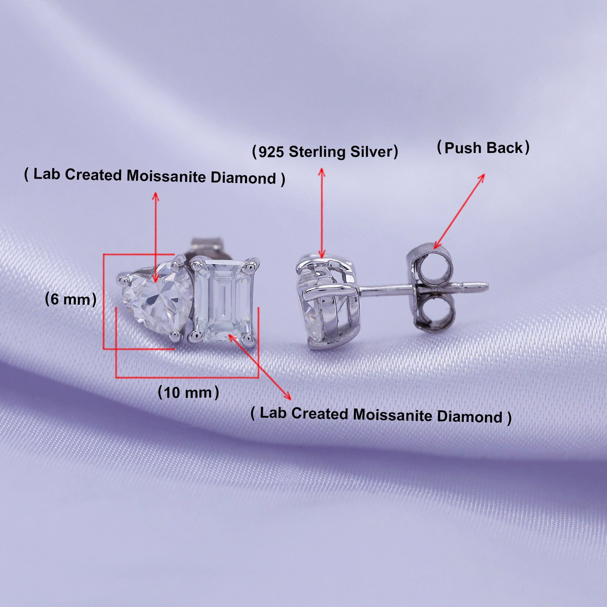 Toi Et Moi Stud Earring Emerald & Heart Shape Lab Created Moissanite