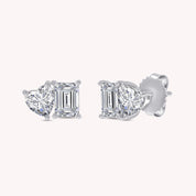 Toi Et Moi Stud Earring Emerald & Heart Shape Lab Created Moissanite