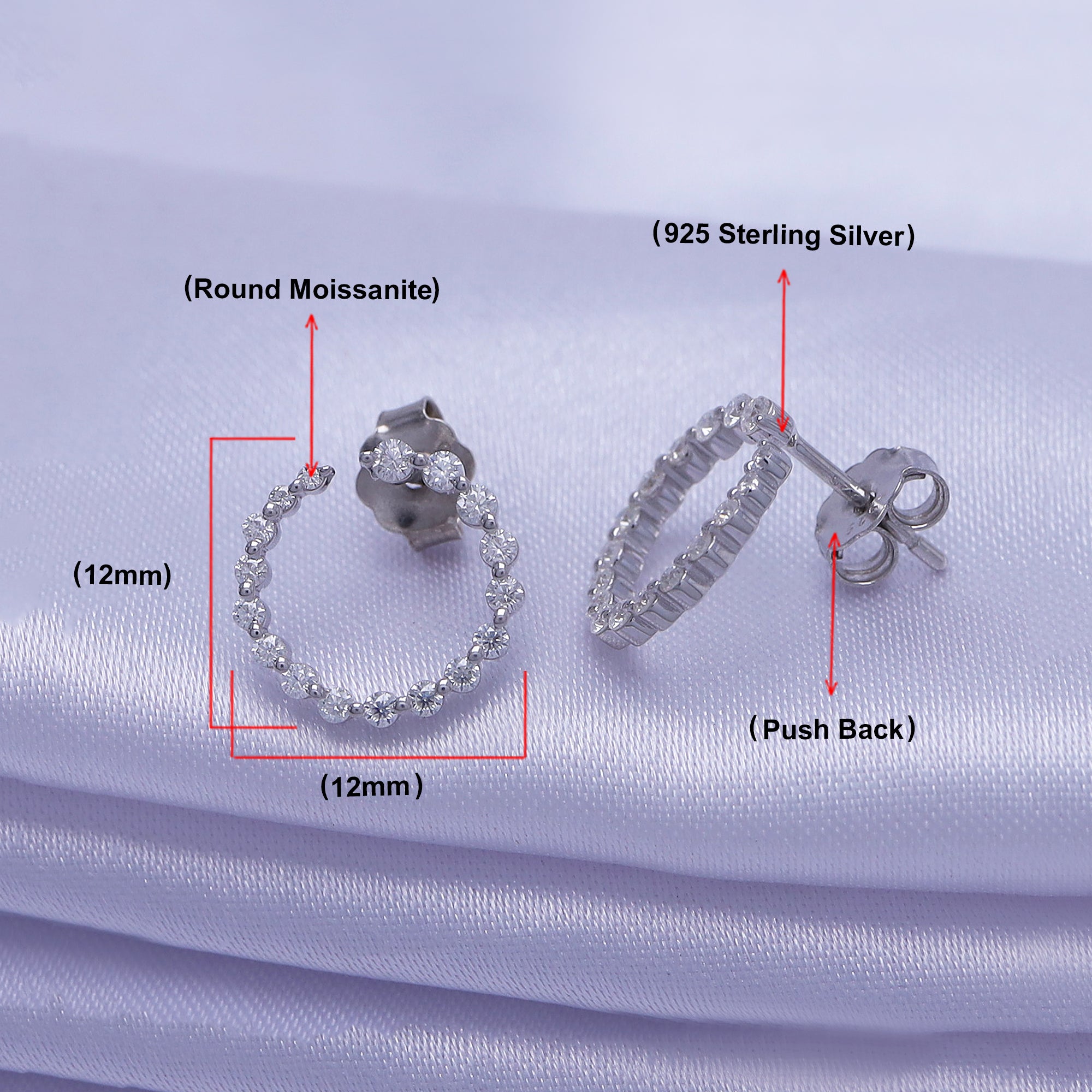 0.40 Carat Round Lab Created Moissanite Circle Stud Earrings In 925 Sterling Silver