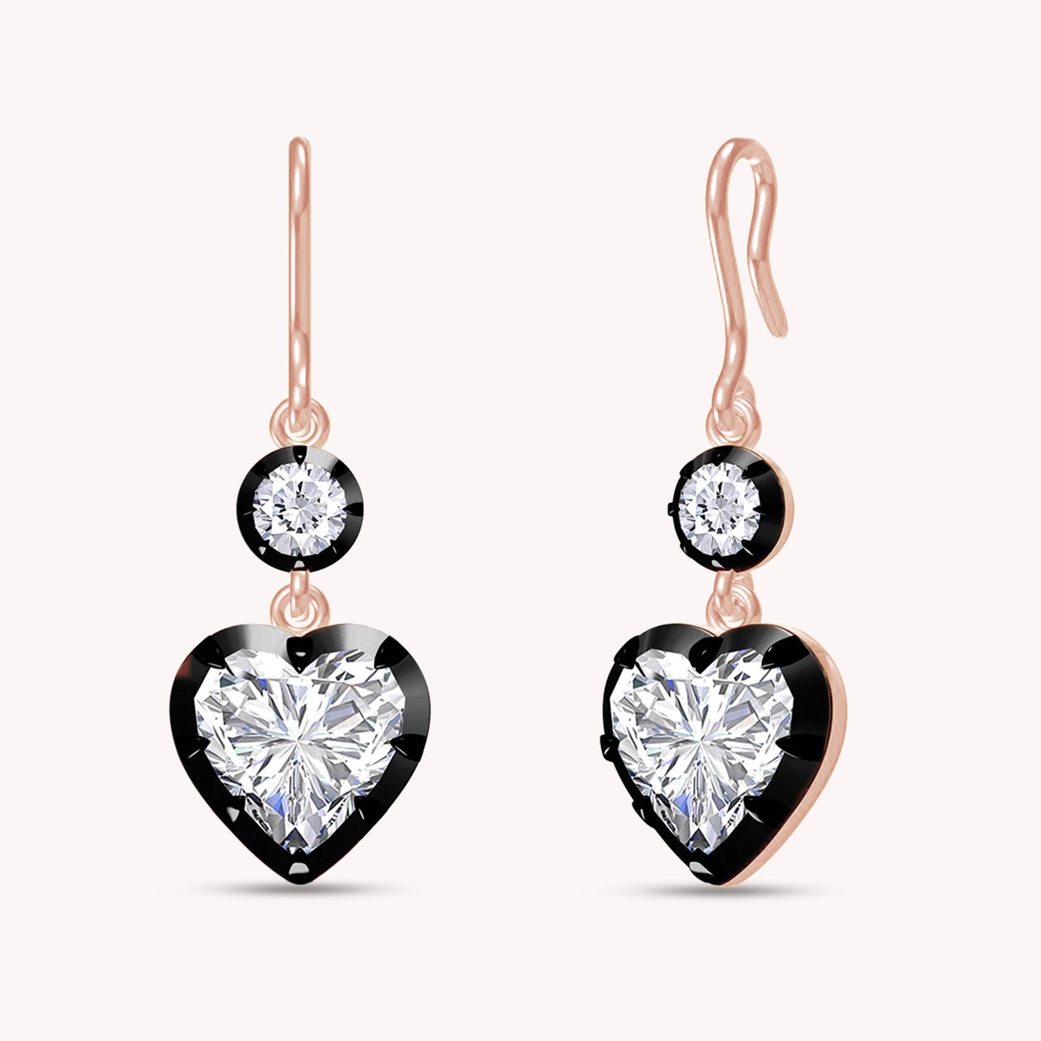 Lab Created Moissanite Two Tone Heart & Round Shaped Hanging Drop Earrings