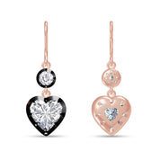 Lab Created Moissanite Two Tone Heart & Round Shaped Hanging Drop Earrings