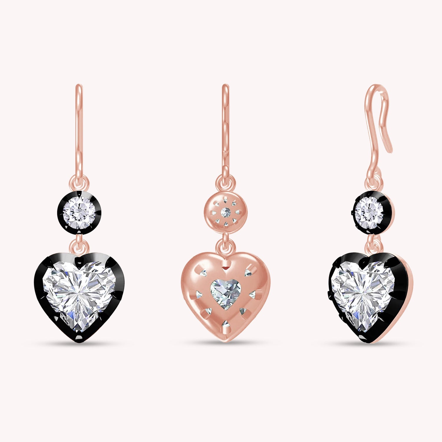 Lab Created Moissanite Two Tone Heart & Round Shaped Hanging Drop Earrings