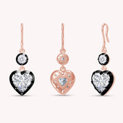 Lab Created Moissanite Two Tone Heart & Round Shaped Hanging Drop Earrings