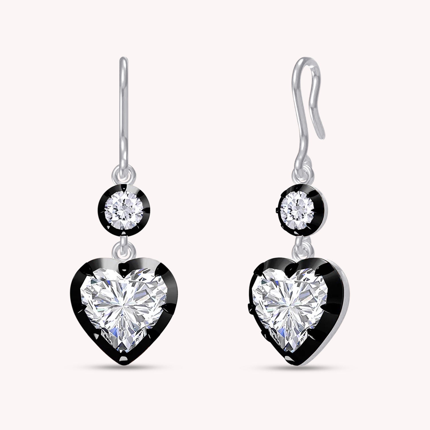 Lab Created Moissanite Two Tone Heart & Round Shaped Hanging Drop Earrings