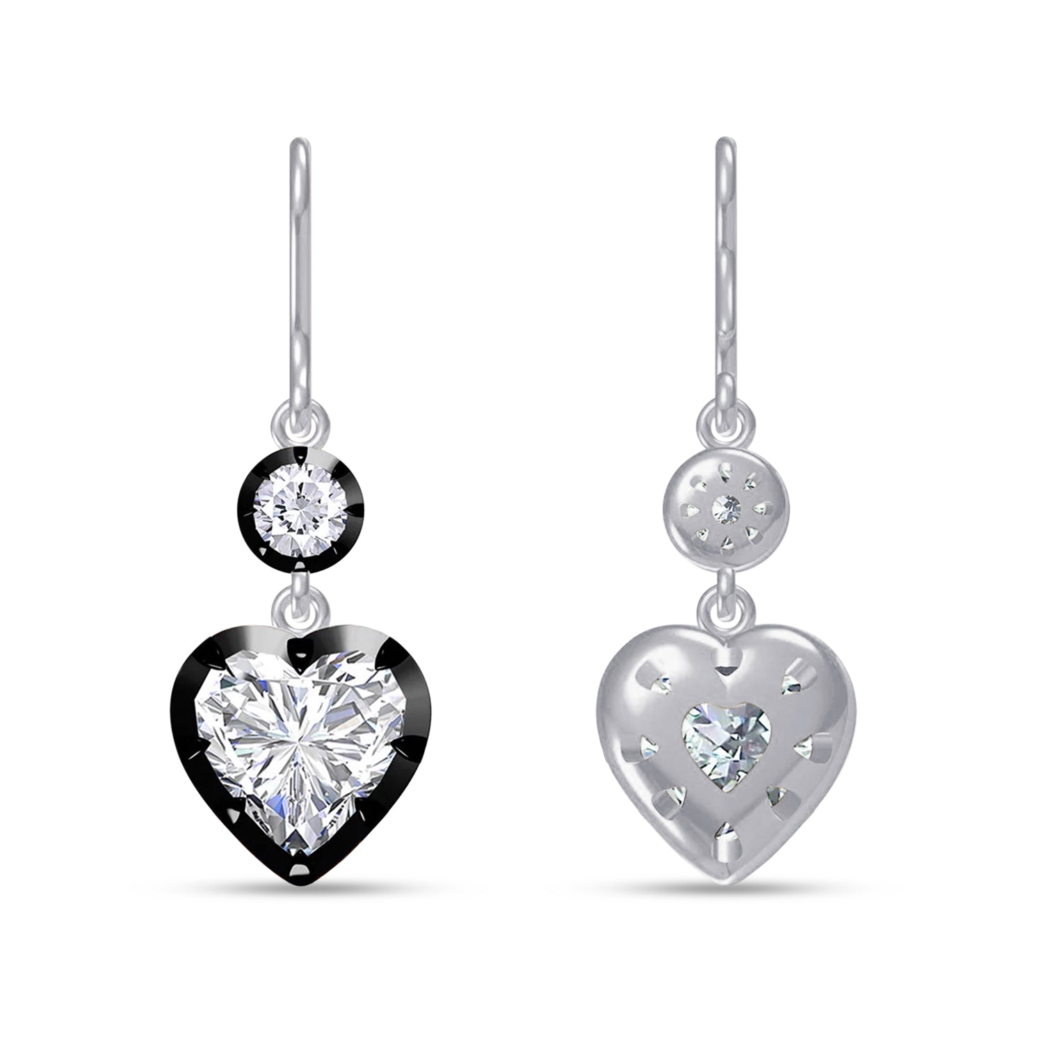 Lab Created Moissanite Two Tone Heart & Round Shaped Hanging Drop Earrings