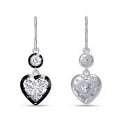 Lab Created Moissanite Two Tone Heart & Round Shaped Hanging Drop Earrings