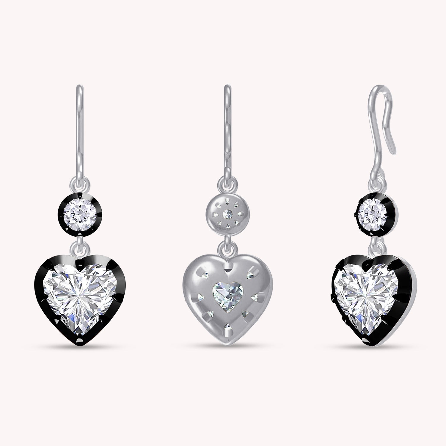 Lab Created Moissanite Two Tone Heart & Round Shaped Hanging Drop Earrings