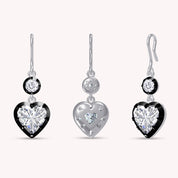 Lab Created Moissanite Two Tone Heart & Round Shaped Hanging Drop Earrings