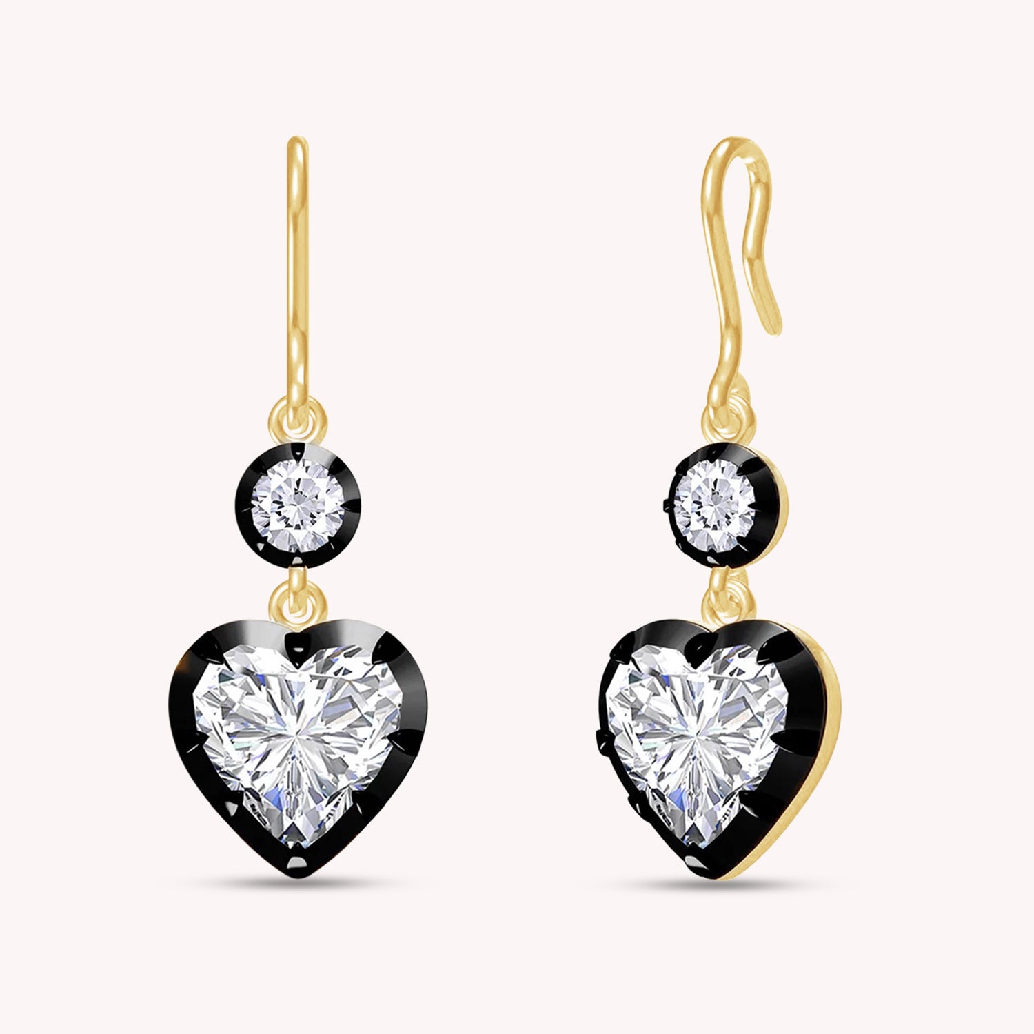 Lab Created Moissanite Two Tone Heart & Round Shaped Hanging Drop Earrings