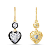 Lab Created Moissanite Two Tone Heart & Round Shaped Hanging Drop Earrings