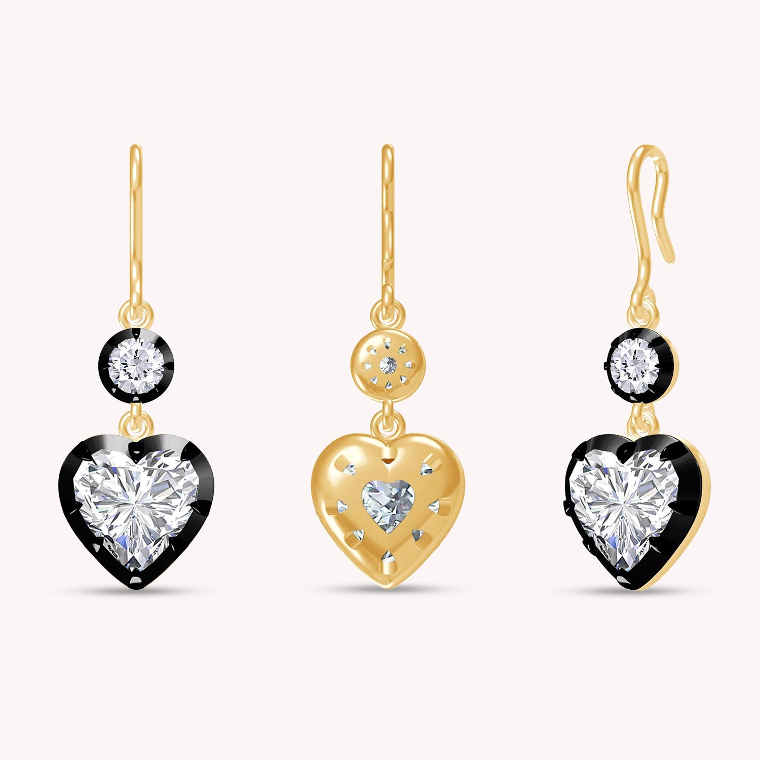 Lab Created Moissanite Two Tone Heart & Round Shaped Hanging Drop Earrings