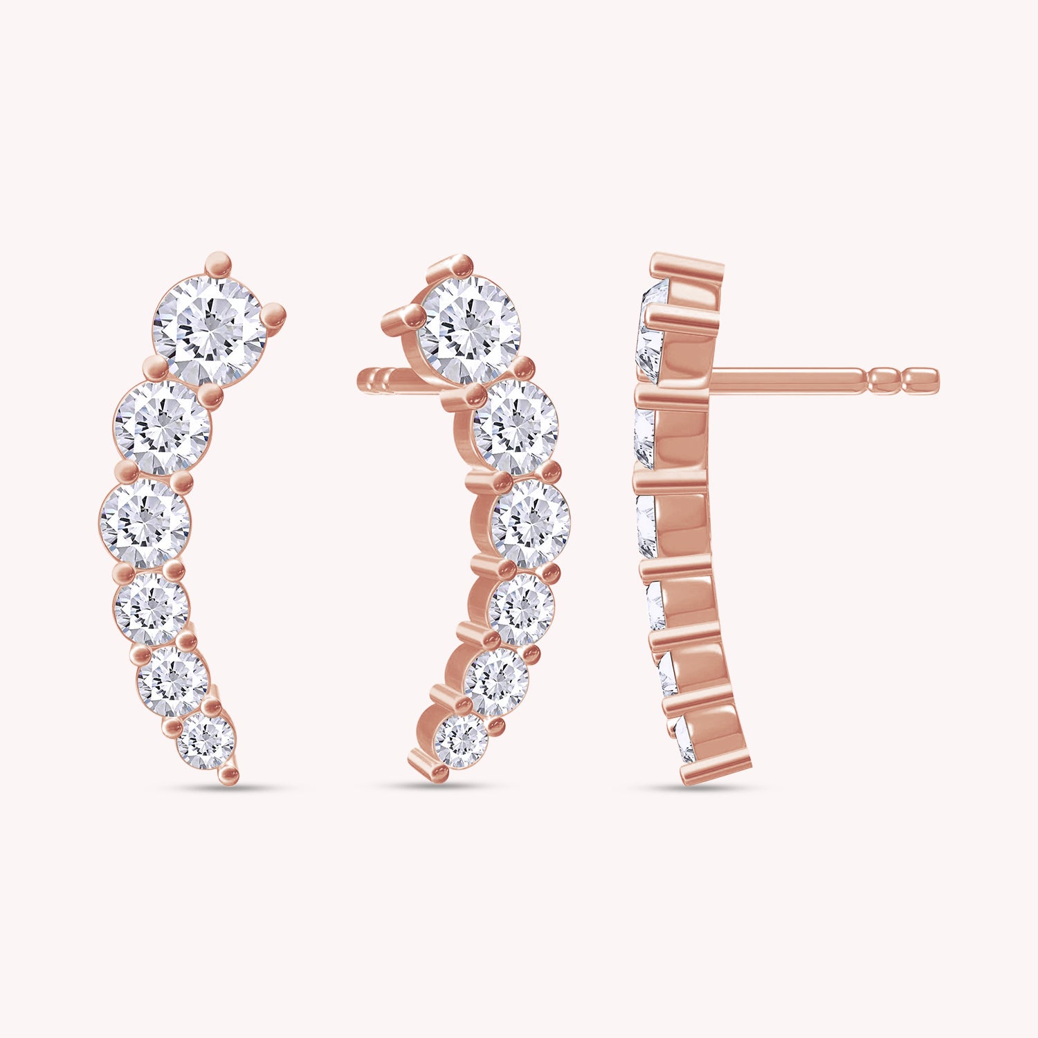 Ear Climber Stud Earrings In Lab Created Moissanite