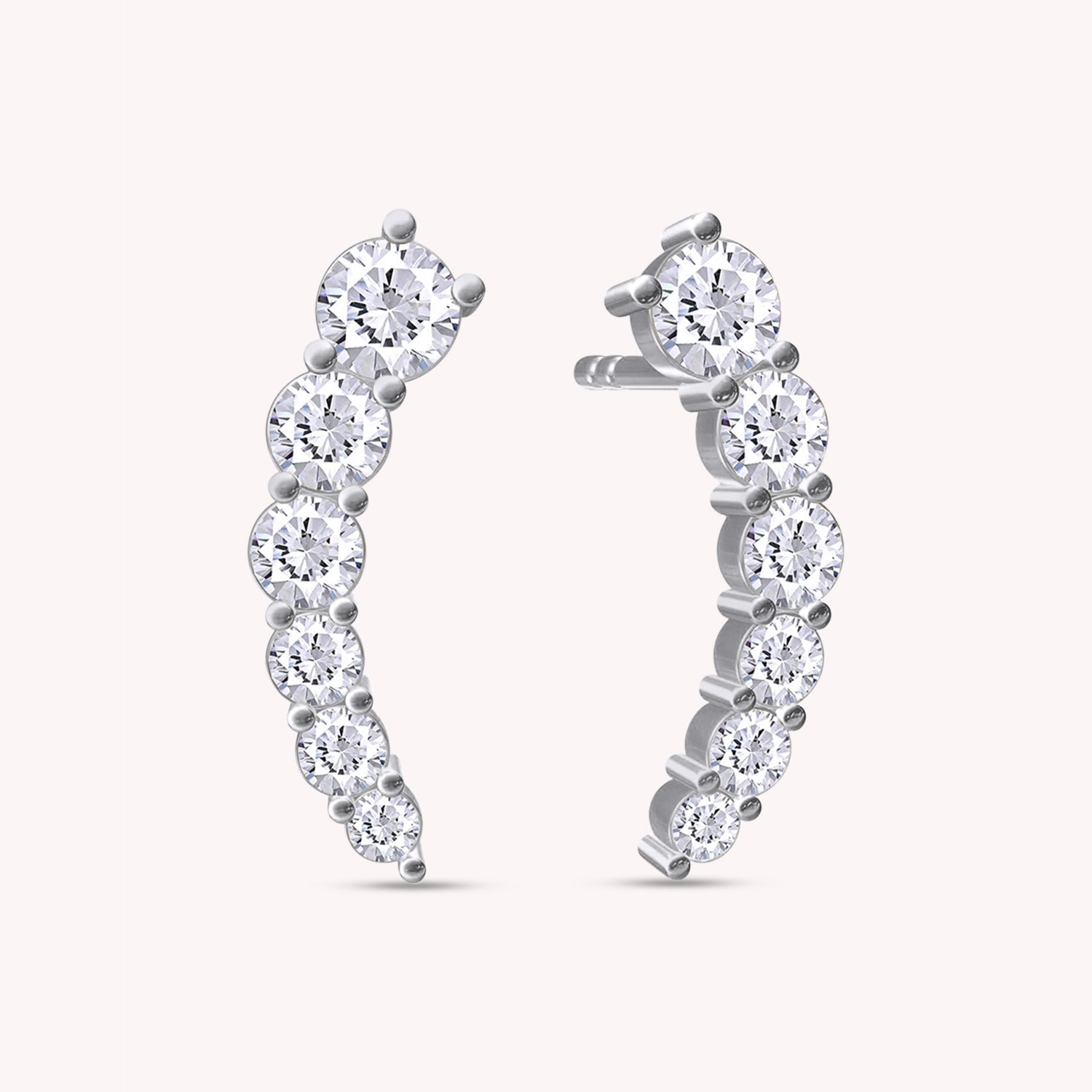 Ear Climber Stud Earrings In Lab Created Moissanite