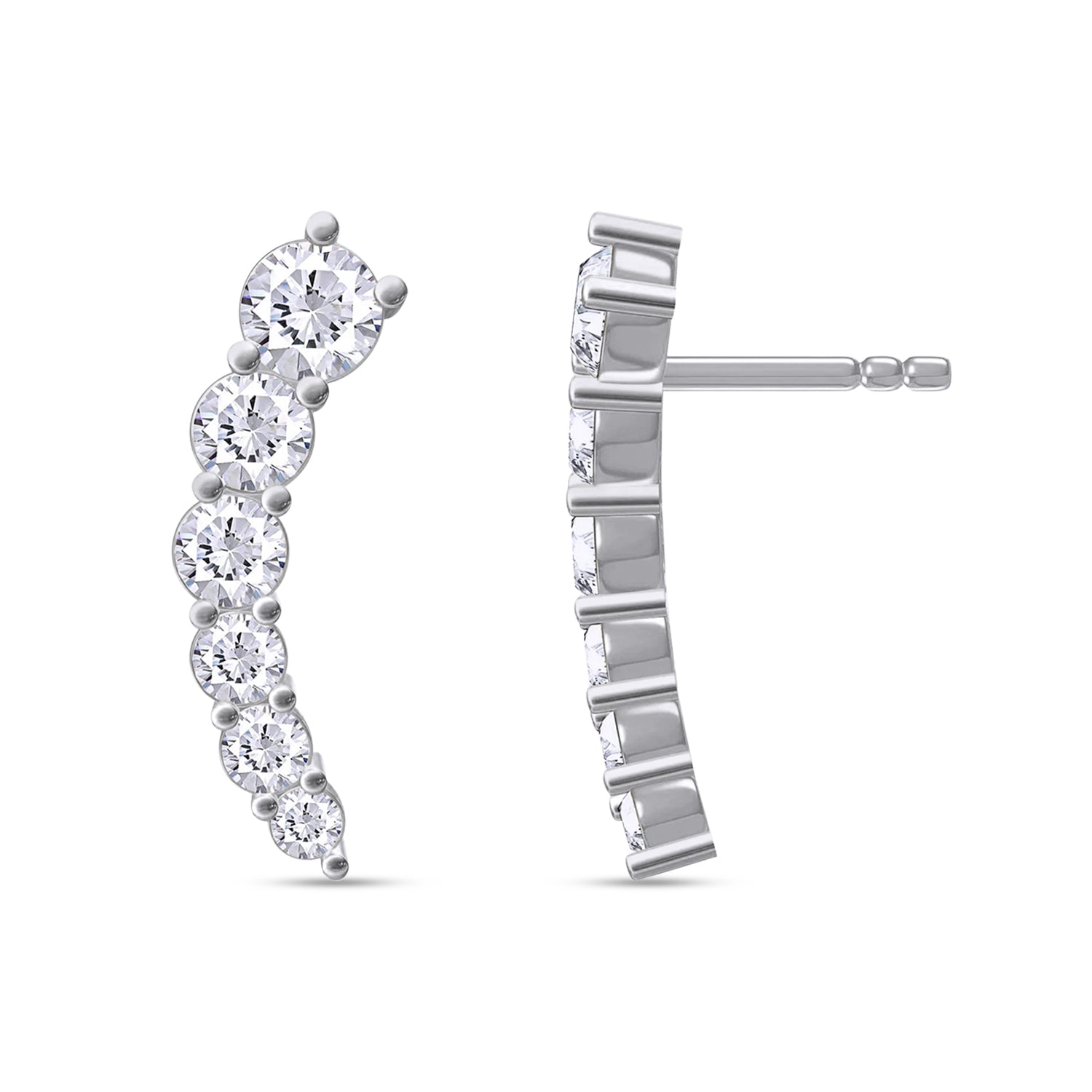 Ear Climber Stud Earrings In Lab Created Moissanite