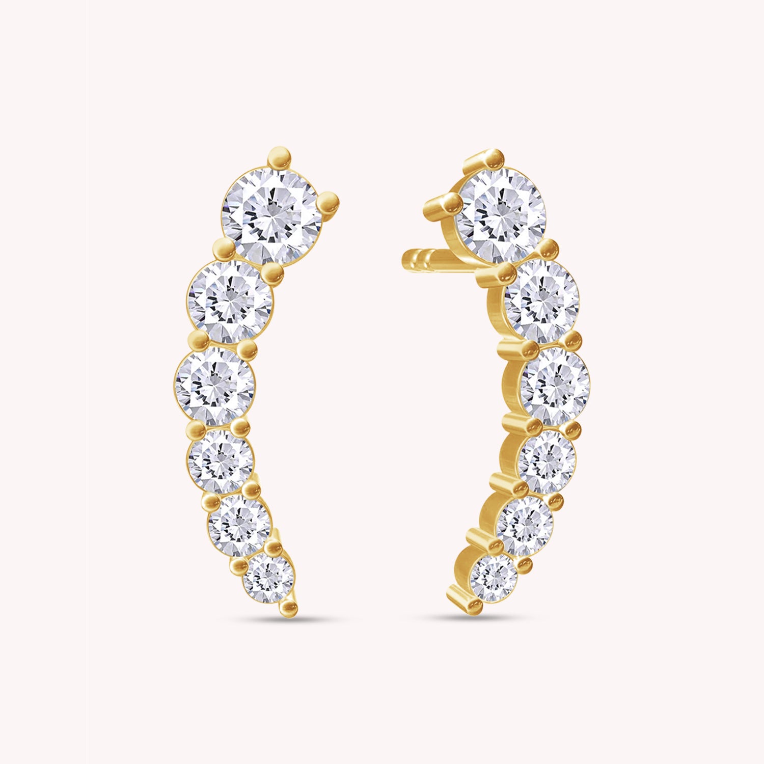 Ear Climber Stud Earrings In Lab Created Moissanite