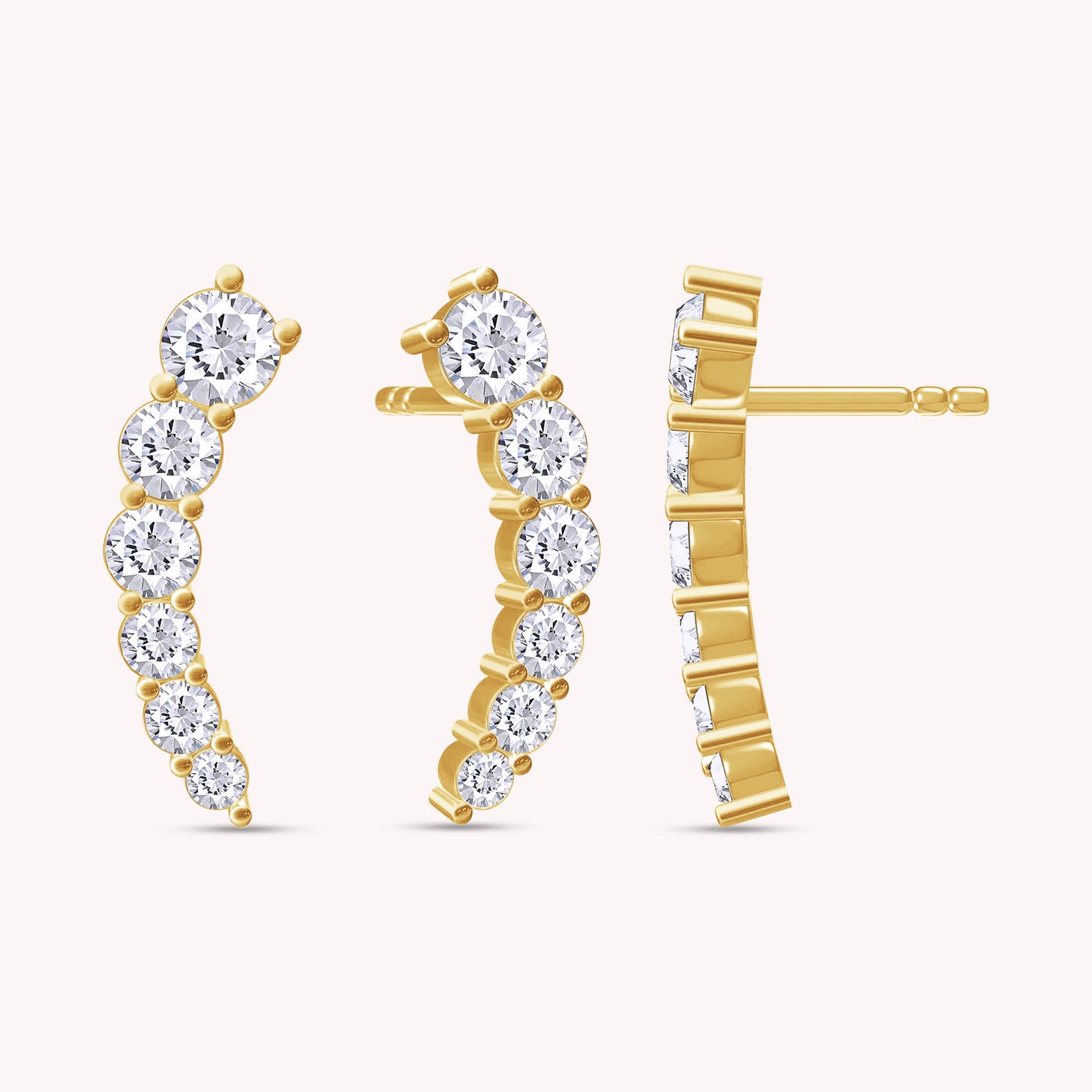 Ear Climber Stud Earrings In Lab Created Moissanite
