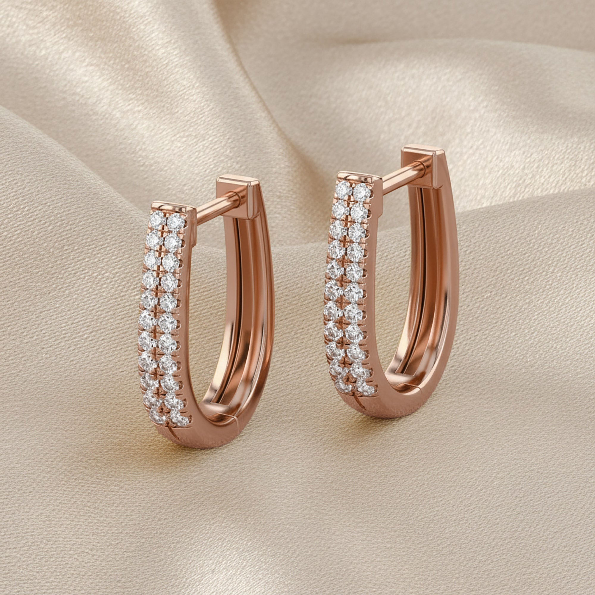 Double Row Huggie Lab Grown Diamond Hoop Earrings