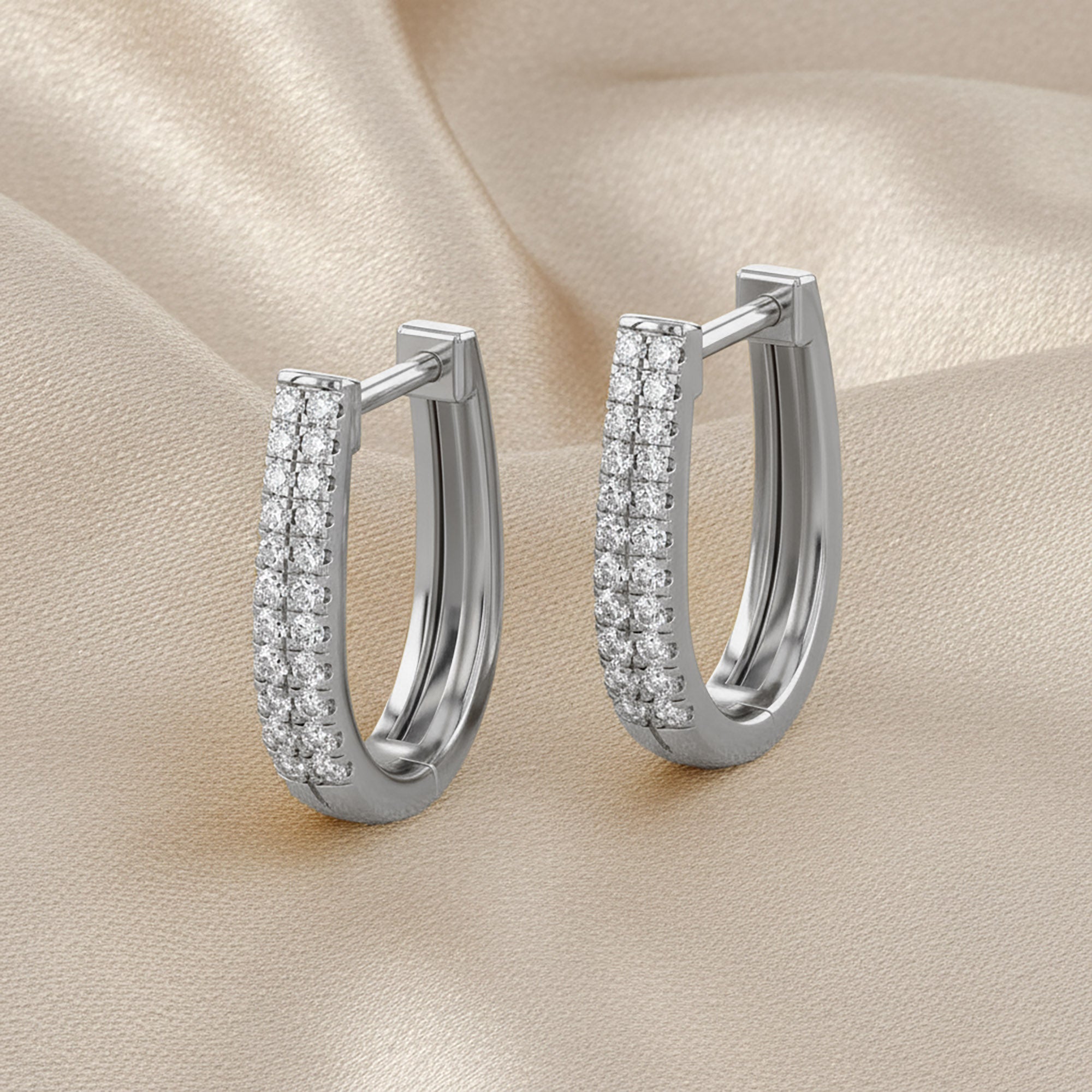 Double Row Huggie Lab Grown Diamond Hoop Earrings