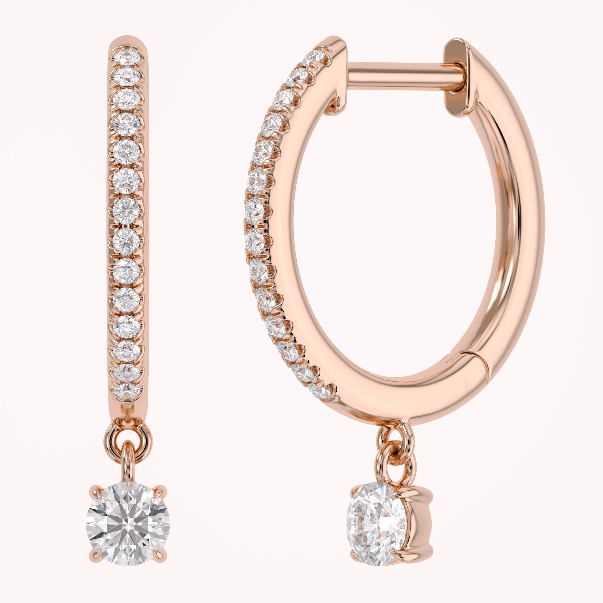 0.25 CTT  Round Lab Grown Diamond Dangle Drop Huggie Hoop Earrings
