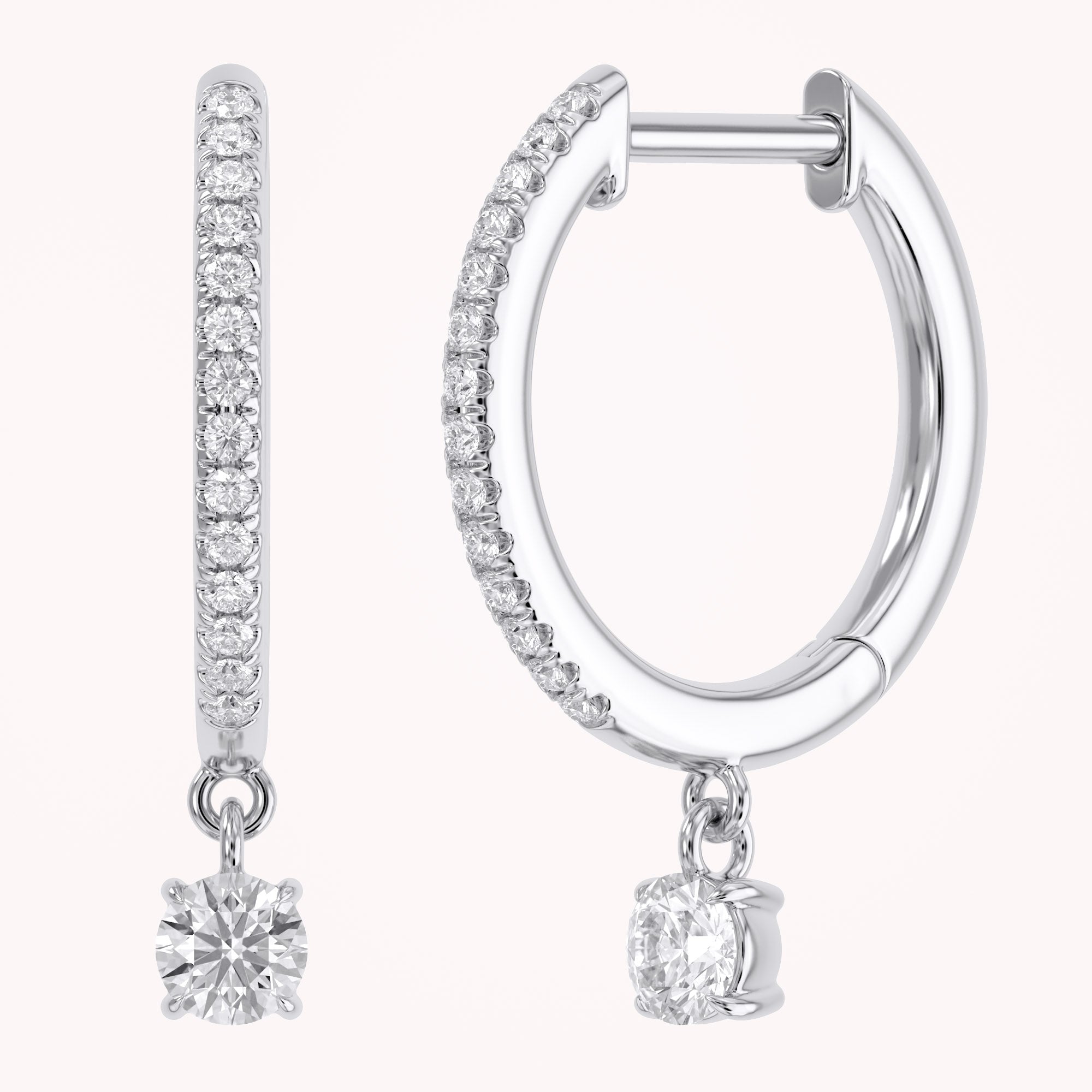 0.25 CTT  Round Lab Grown Diamond Dangle Drop Huggie Hoop Earrings