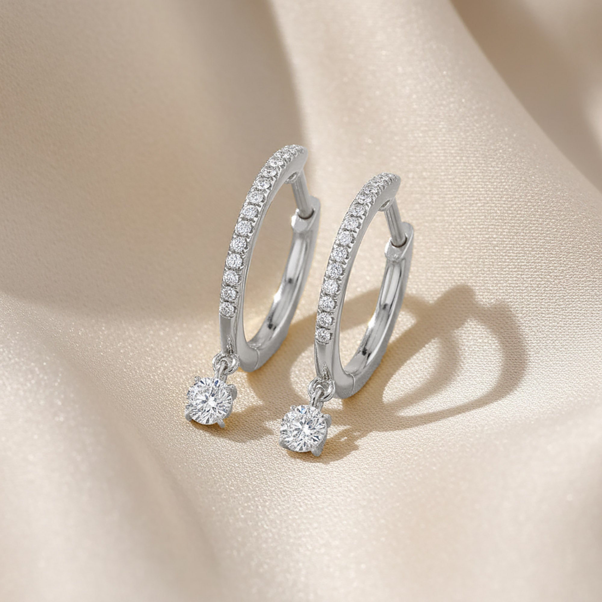 0.25 CTT  Round Lab Grown Diamond Dangle Drop Huggie Hoop Earrings