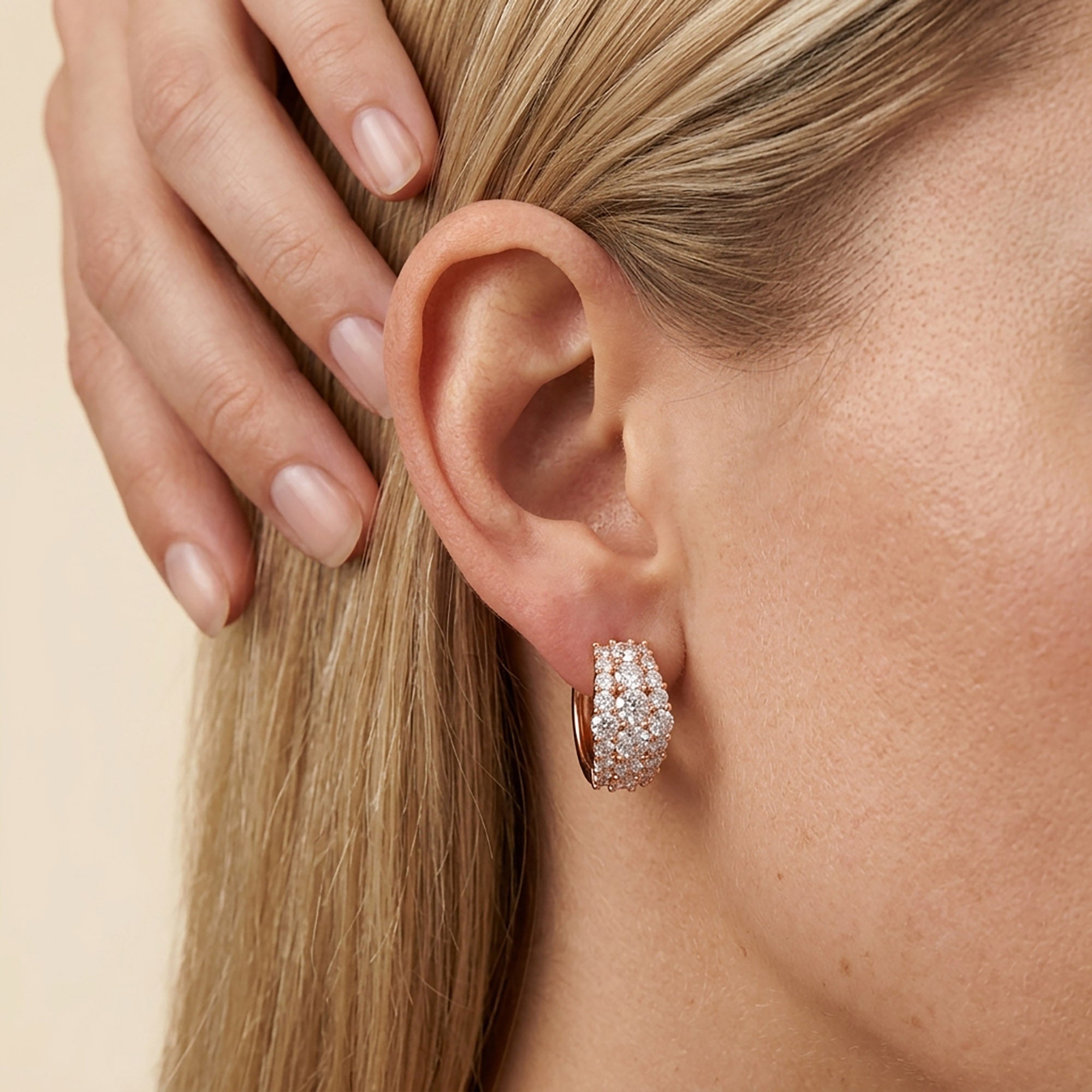 Triple Row Lab Grown Diamond Hoop Earrings