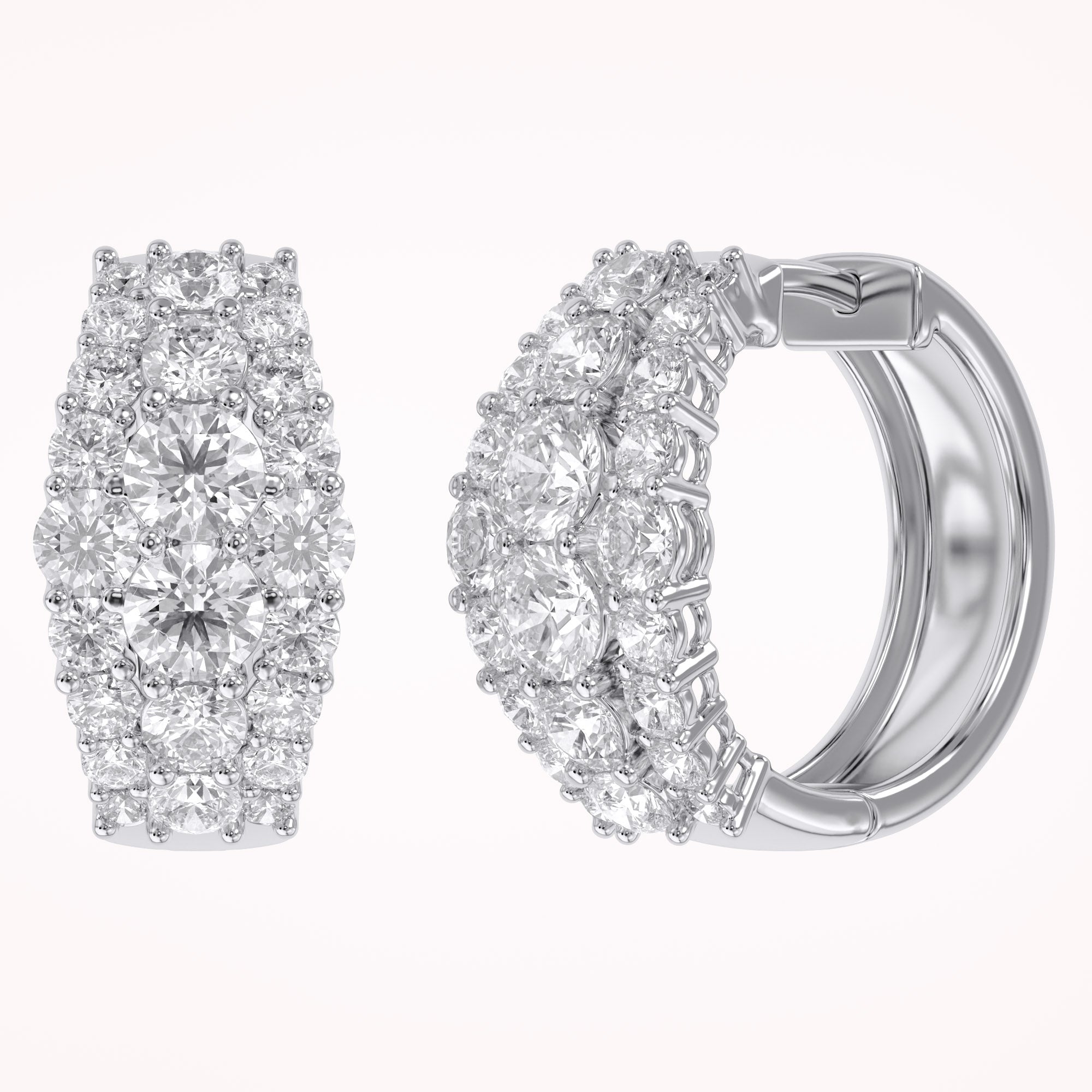 Triple Row Lab Grown Diamond Hoop Earrings