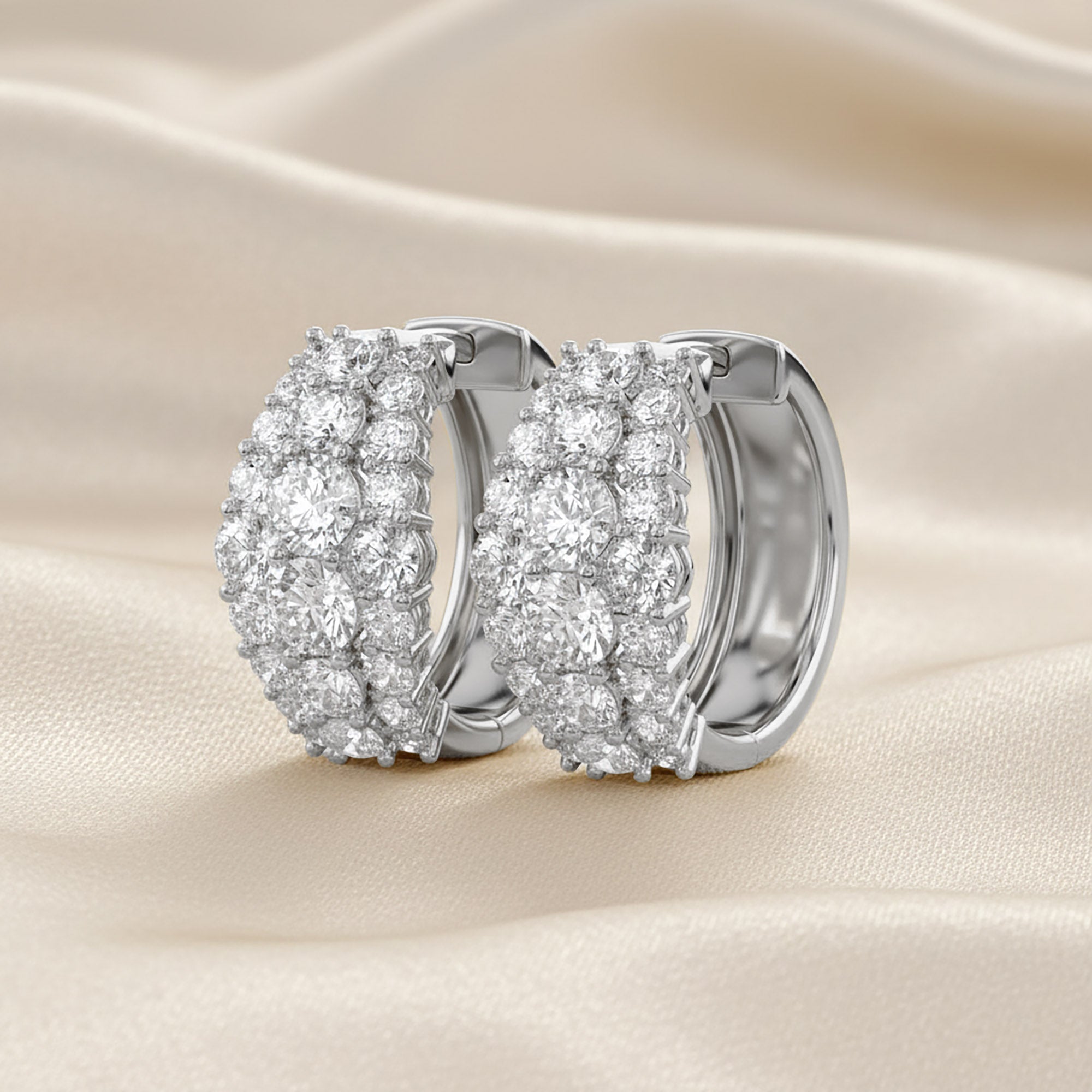 Triple Row Lab Grown Diamond Hoop Earrings