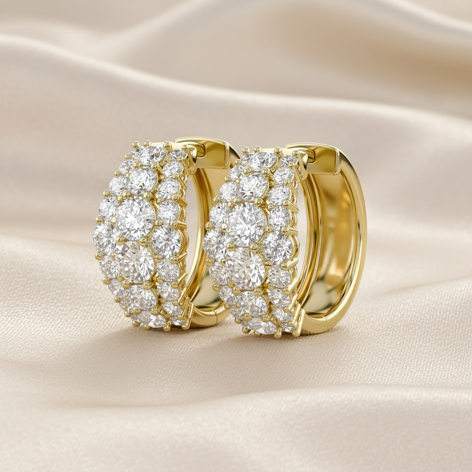 Triple Row Lab Grown Diamond Hoop Earrings