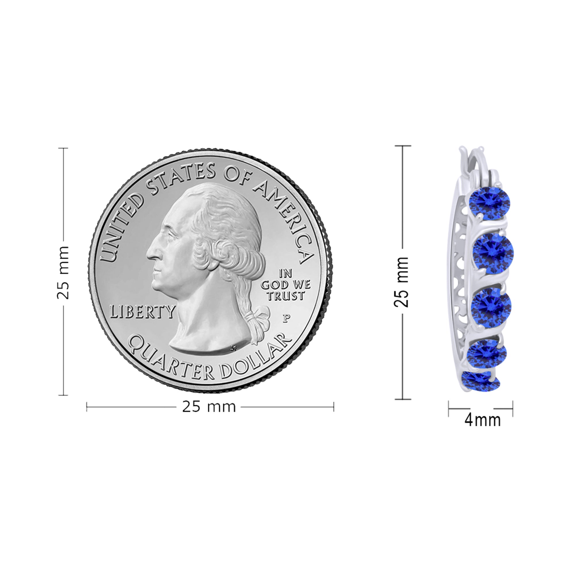 Round Simulated Blue Sapphire Dainty Hoop Earrings for Women Sterling Silver