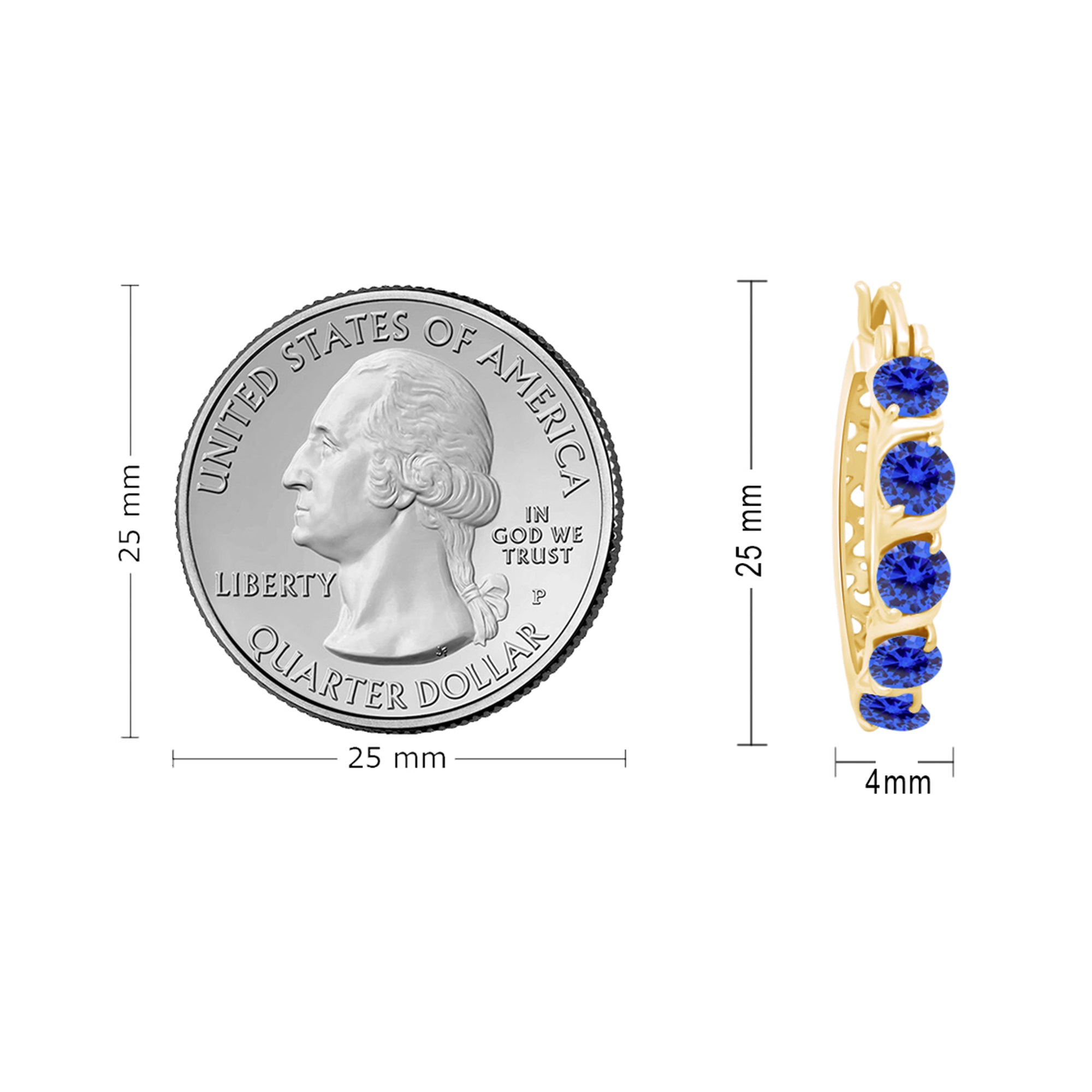 Round Simulated Blue Sapphire Dainty Hoop Earrings for Women Sterling Silver