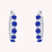 Round Simulated Blue Sapphire Dainty Hoop Earrings for Women Sterling Silver